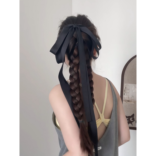 韩系ins风黑色蝴蝶结飘带发夹时尚简约气质后脑勺发卡顶夹发饰女