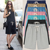 运动短裤 纯棉松紧直筒裤 女夏宽松高腰阔腿裤 薄款 子 五分休闲裤 新款