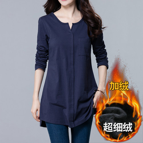 加绒加厚秋冬打底衫中长款纯棉女