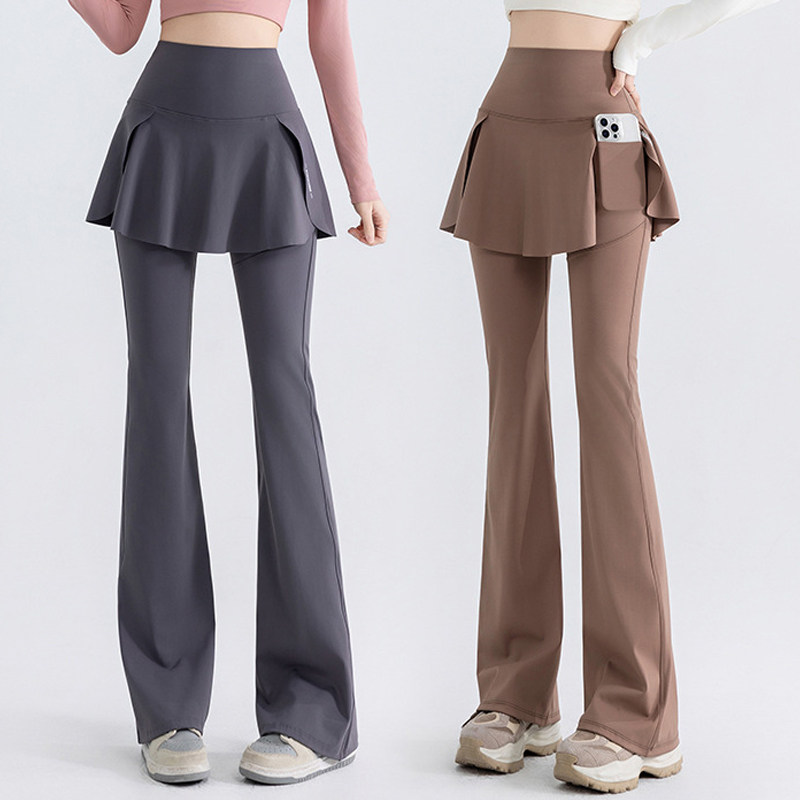 春秋大码假两件裙裤加绒加厚打底裤高腰显瘦微喇叭瑜伽女裤鲨鱼裤