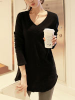 New long-sleeved T-shirt for women in spring and autumn, large-sized loose mid-length base layer, Korean-style pure cotton inner layer top thumbnail 6