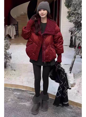 露露酱NN~「晴山暮雪」9658针织翻领拼接羽绒外套