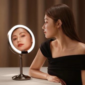 化妆镜带灯桌面台式 可升降双面梳妆镜高清家用轻奢美妆镜子化妆镜