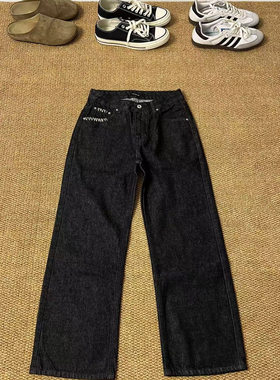 GZ SHOP原牛直筒复古手缝刺绣牛仔裤cleanfit休闲百搭垂感长裤