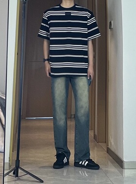 GZ SHOP美式水洗复古黄泥显瘦直筒牛仔裤宽松长裤ins男女同