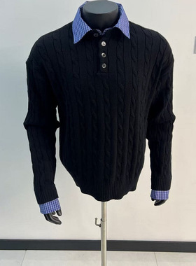 GZ SHOP韩系假两件麻花Polo毛衣小众设计感拼色老钱针织衫