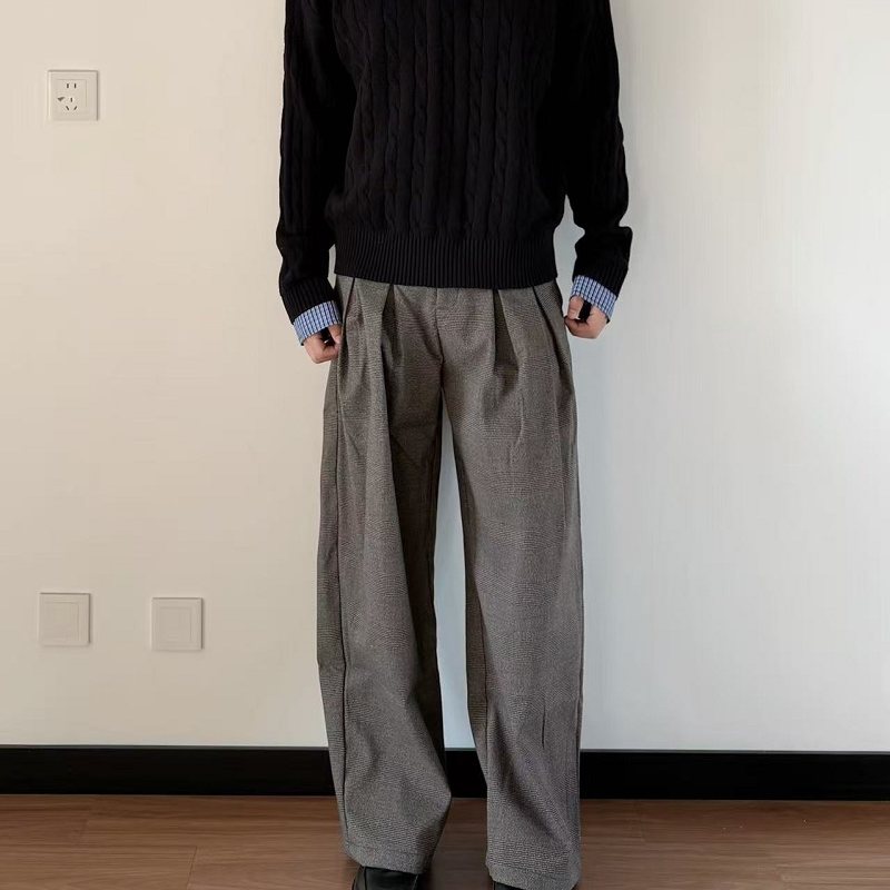 老钱风千鸟格拼接设计感西裤长裤