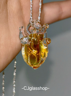 CJglasshop-人心黄黄 创意项链吊坠小众心脏艺术品纯手工生日礼物