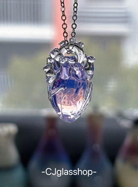 原创小众玻璃心脏银项链生日礼物