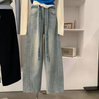 重工烫钻阔腿牛仔裤女春季垂感宽松直筒显瘦休闲长裤2026年春季,女装/女士精品,牛仔裤,淘宝优惠券,粉丝福利购,淘宝优惠卷