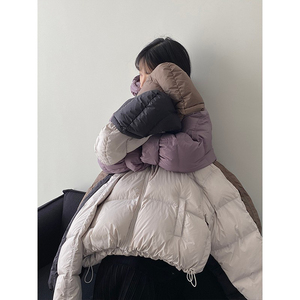 暖冬灰葵紫色轻薄羽绒服女短款连帽面包服2023冬季新款黑色外套