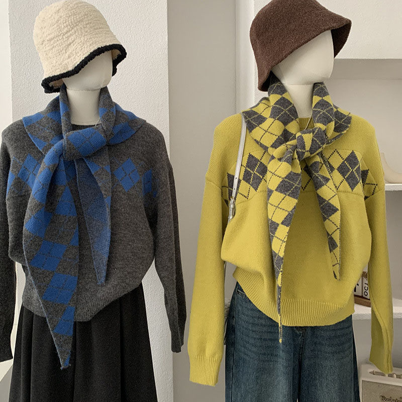2025冬装新款日系复古菱格披肩针织套装女慵懒风上衣保暖