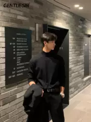 Half-Turtleneck Sweater for Men, Thickened, Lazy Style, Medium Collar, Base Layer for Autumn, Winter, and Spring, Trendy, Fleece-Lined, Warm Knitwear