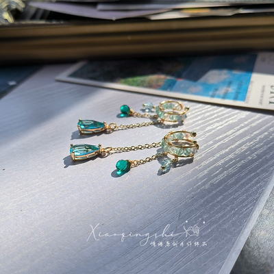 情诗国风春日湖水蓝流苏耳骨夹