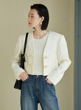 2025春季新品新中式国风盘扣提花短外套时尚优雅气质上衣女83359