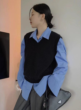 十三行*家韩系小众！秋冬显瘦领叠穿坎肩马甲针织背心女