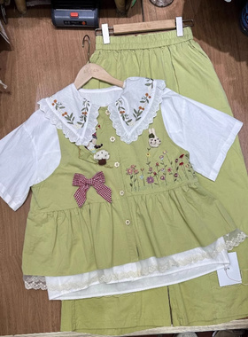 韩系重工森系刺绣蝴蝶结无袖马甲夏季新款小众设计感蕾丝拼接马甲