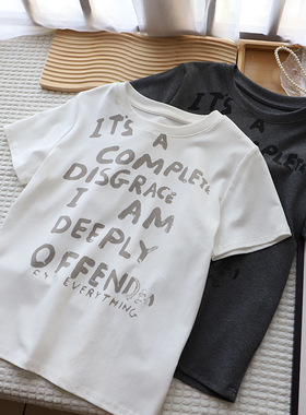 2025夏季新韩版女装圆领字母印花美式复古休闲短袖恤