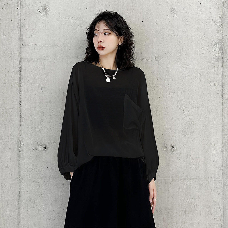韩版休闲纯色长袖恤女式春秋薄款