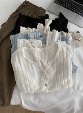 夏日绵绵冰天丝亚麻巨显瘦纸片人夏季薄款透气防晒针织开衫空调衫