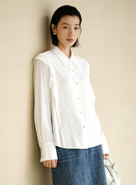 2025秋季新品设计感荷叶边长袖衬衣女时尚优雅冰丝方领上衣85516