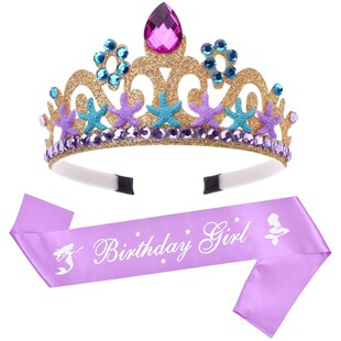 美人鱼儿童节创意礼物皇冠发箍 礼仪带绶带配饰 七彩星星水钻发饰