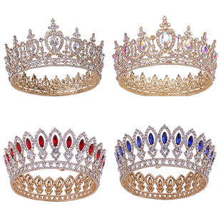 高端欧美男士金色皇冠 简约多色整圆国王王冠头饰 生日新娘皇冠女
