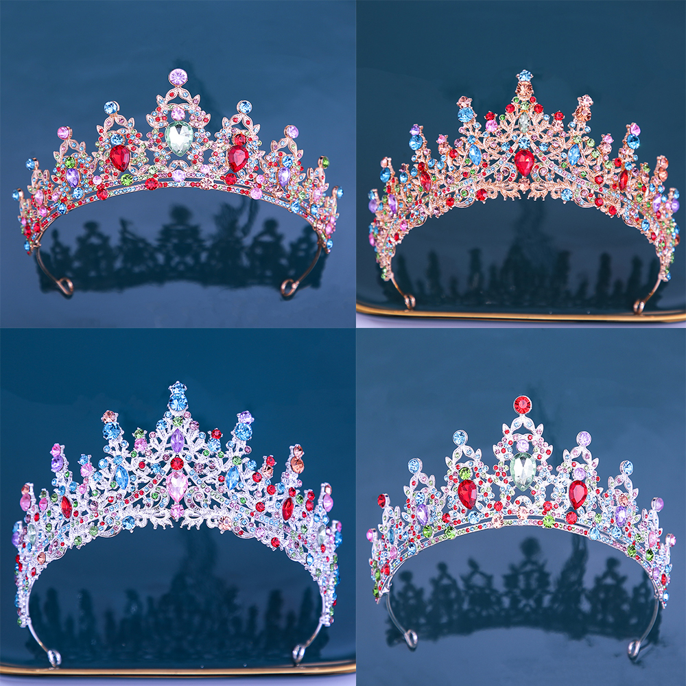 混彩色水晶皇冠头饰儿童公主女童王冠水晶发箍小童演出花童发饰新