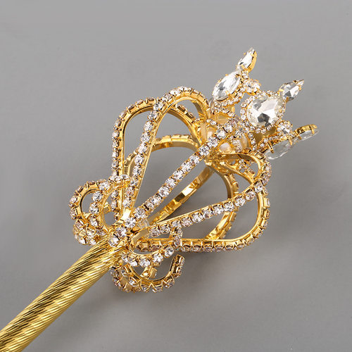 新款时尚皇冠精致红色玻璃权杖 欧式大气电镀水钻女神选美魔法棒