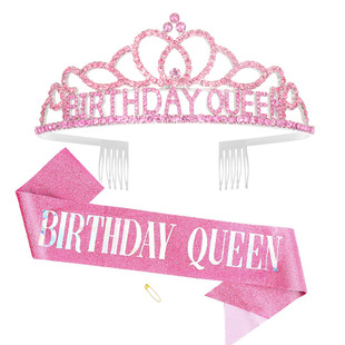 BIRTHDAY QUEEN 女王爱心生日皇冠礼仪带 绶带肩带派对用品