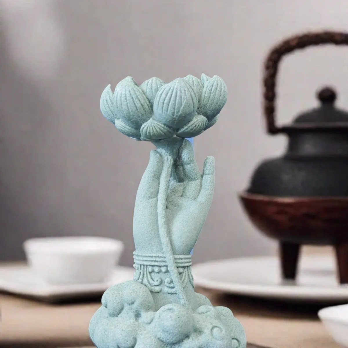 青砂石佛手莲花创意摆件家用鱼缸造景装饰品国潮文创茶宠摆设