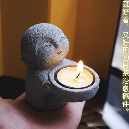 创意烛台摆件小和尚怀旧复古禅意装饰办桌面茶室茶桌花架摆件