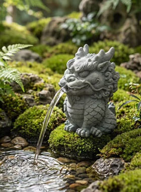 青砂石流水摆件镇水兽摆件庭院花园装饰品