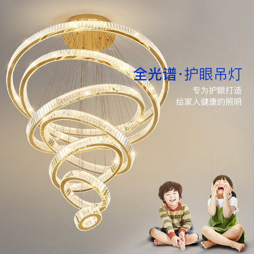 挑高复式楼梯吊灯轻奢水晶