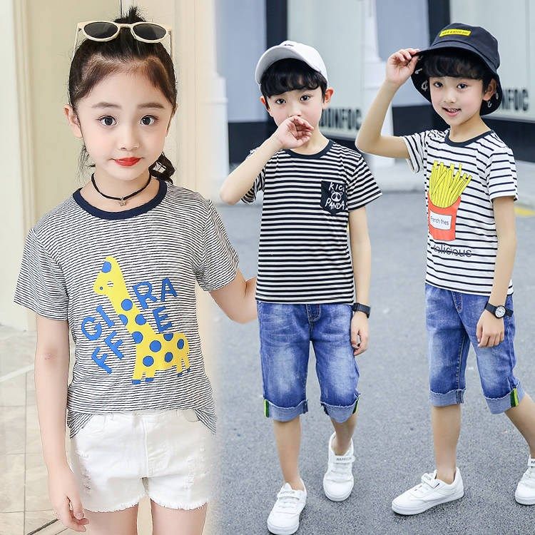 【纯棉】童装短袖T恤男童夏季2019新款条纹汗衫女中大童t恤2-13岁|ruв категории Женская одежда, футболка - от Buy2taobao.com для оказания профессиональной услуги покупки агента Taobao