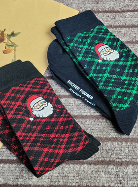 亏本赚粉 秋冬加厚高筒男袜保暖袜刺绣红色绿色圣诞袜子男大码袜