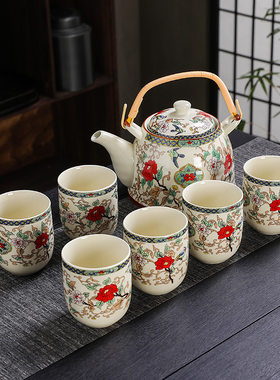 7头大容量功夫茶具茶壶茶杯套装提梁壶泡茶壶家用客厅粗陶瓷中式