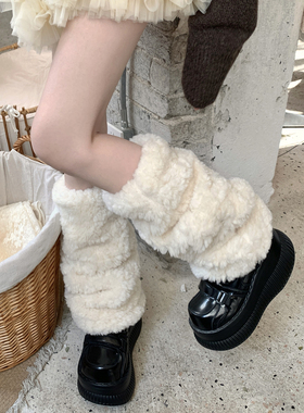 亚文化y2k辣妹白色毛毛袜套女秋冬加厚保暖jk小腿袜毛绒腿套个性