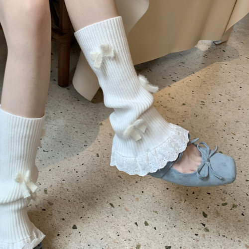 白色蝴蝶结蕾丝袜套女miu系芭蕾少女风日系针织堆堆袜腿套小腿袜