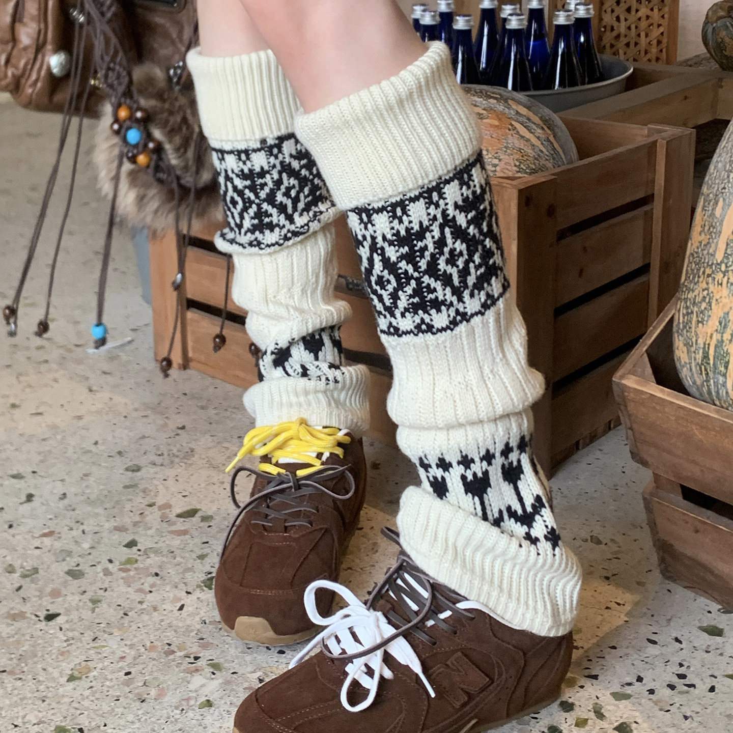 白色费尔岛羊毛袜套女加厚保暖翻边堆堆小腿袜秋冬款针织护膝腿套,女士内衣/男士内衣/家居服,长筒袜,淘宝优惠券,粉丝福利购,淘宝优惠卷