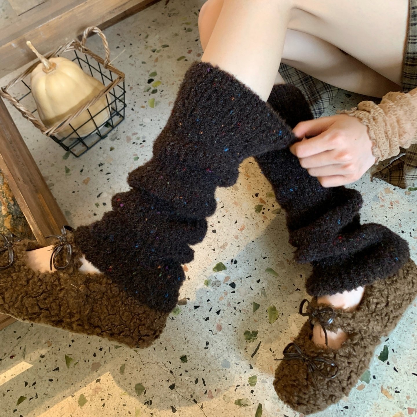 冬季加绒加厚保暖中筒堆堆袜袜套