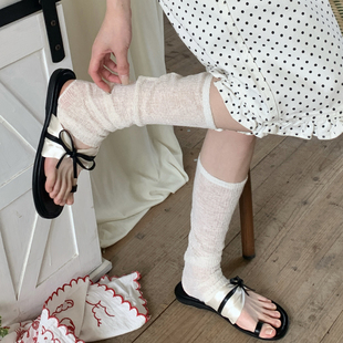 微透白色踩脚袜套堆堆袜女夏季薄款配人字拖袜子芭蕾风半掌袜腿套
