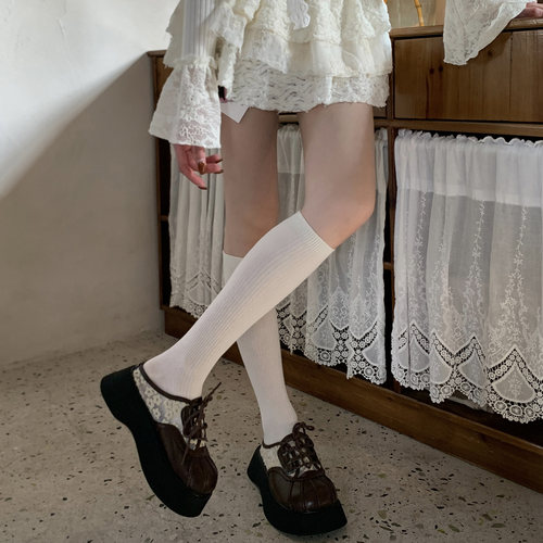 miu风纯棉小腿袜四季显瘦竖条纹