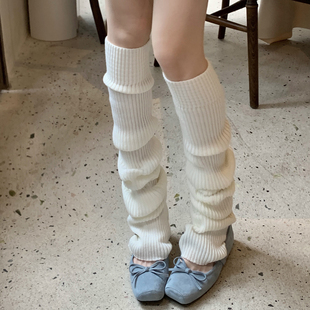 白色加长过膝瑜伽袜套女秋冬芭蕾风miu系腿套踩脚款 堆堆袜小腿袜