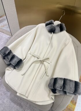 2025秋冬款双面毛呢斗篷外套女士中长款腰带气质羊绒斗篷