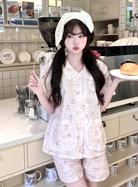 MG原创设计睡衣少女蕾丝领边全棉短袖长袖家居服套装春秋夏季薄款