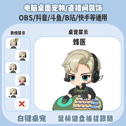 三角洲蜂医绿裤子桌宠主播直播间Q版装饰bongocat键鼠跟随OBS抖音
