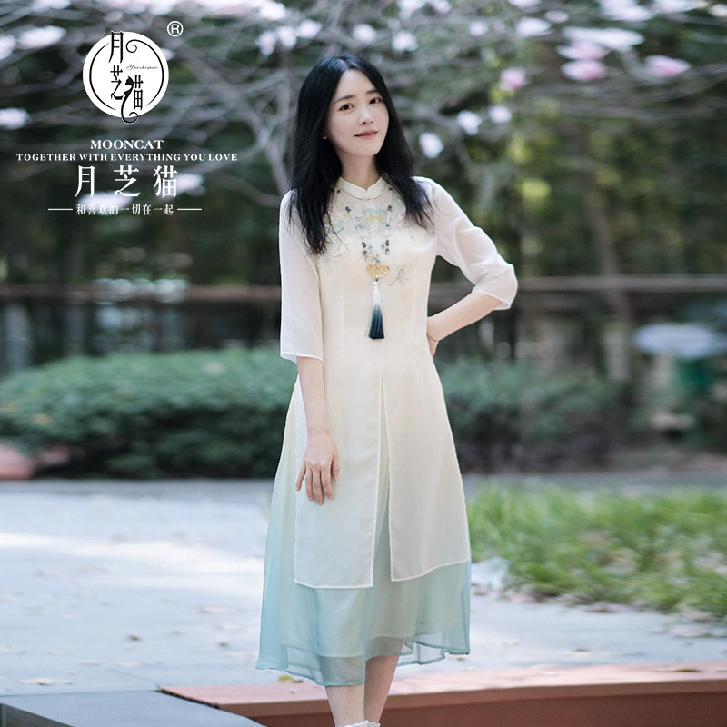 月芝貓【曉江南】民國風中國風淑女改良修身長款日常旗袍連衣裙
