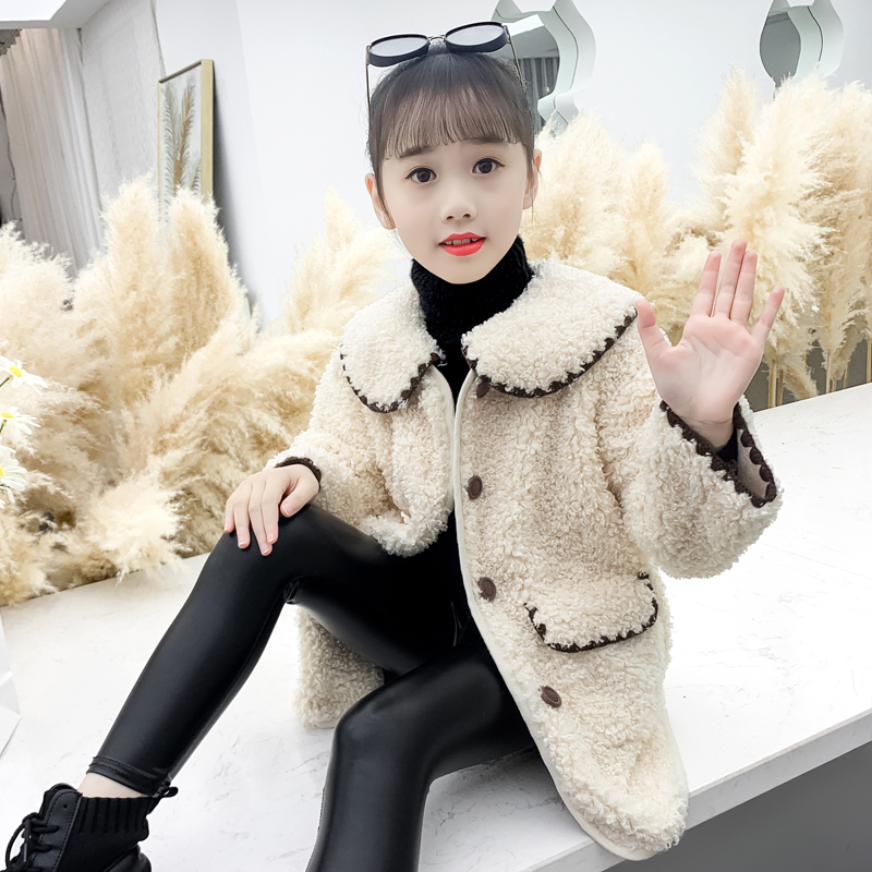女童毛毛衣秋冬季儿童中长款外套2025新款洋气小女孩仿羊羔绒上衣