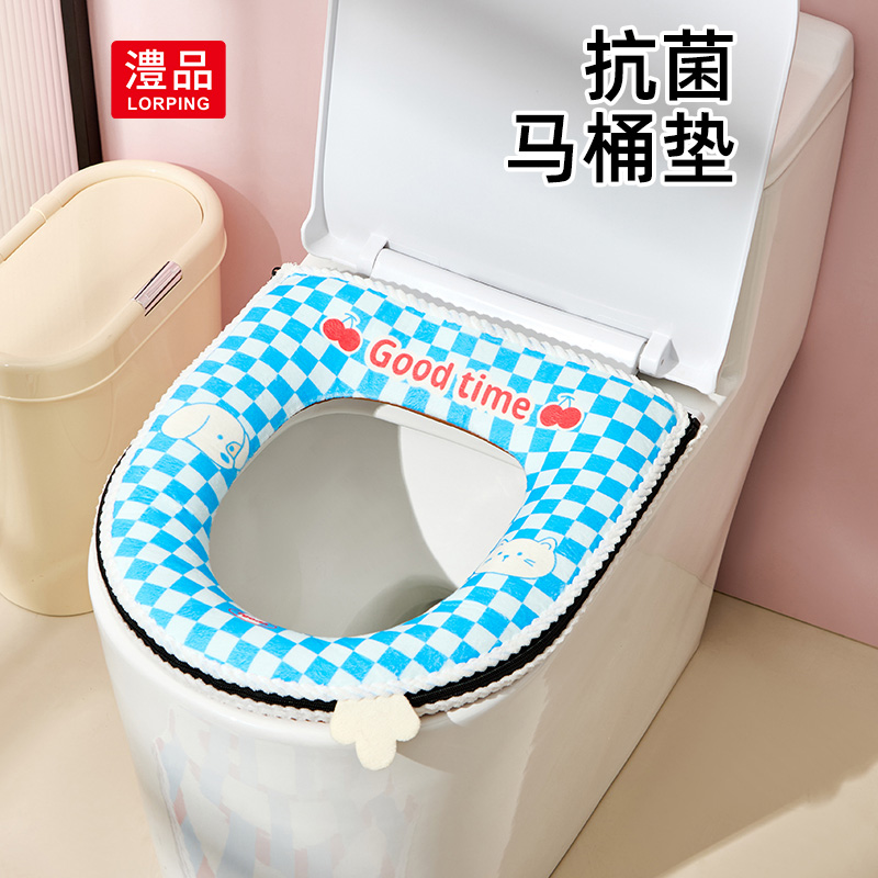 日本抗菌马桶垫冬加厚2025新款防水通用毛绒家用厕所大号坐便圈套